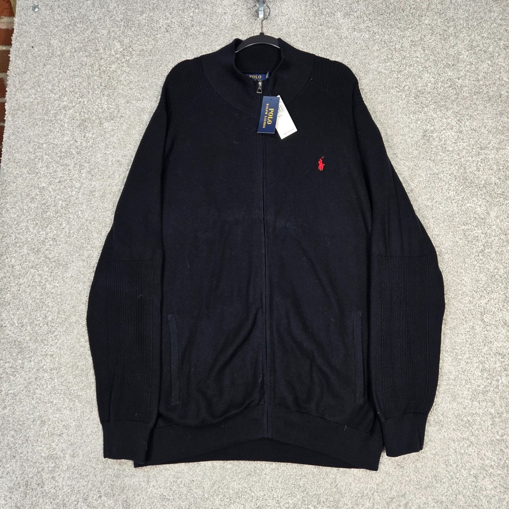 Polo Ralph Lauren full Zip Men's 3XLT black Pima cotton Sweater Jacket NEW